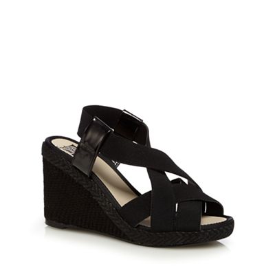 The Collection Black elasticated textured wedge sandals